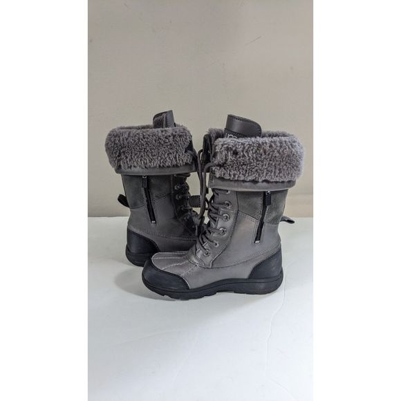 UGG Butte II Toggle Tall Gray Leather Waterproof Snow Boots US Youth Size 1 - Picture 12 of 16
